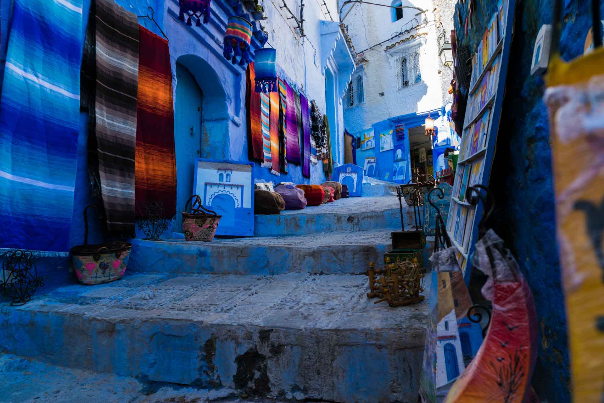 Morocco Chefchaouen blue shops