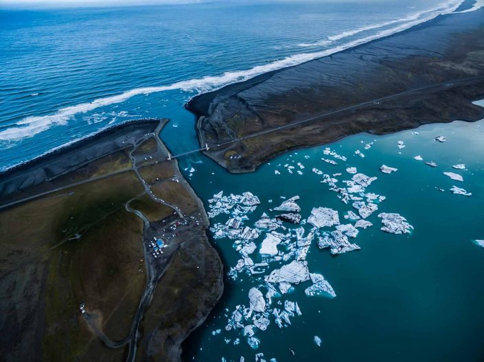 Iceland by Drone Jökulsárlón goes into the sea