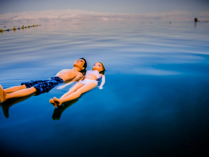 Barbie Around the World Floating together on the Dead sea