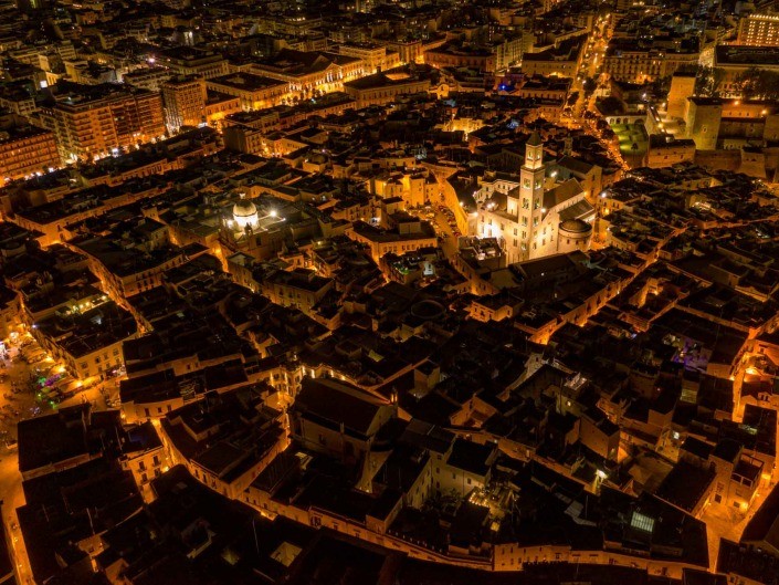 Old Town Bari Aerial Drone night landscape