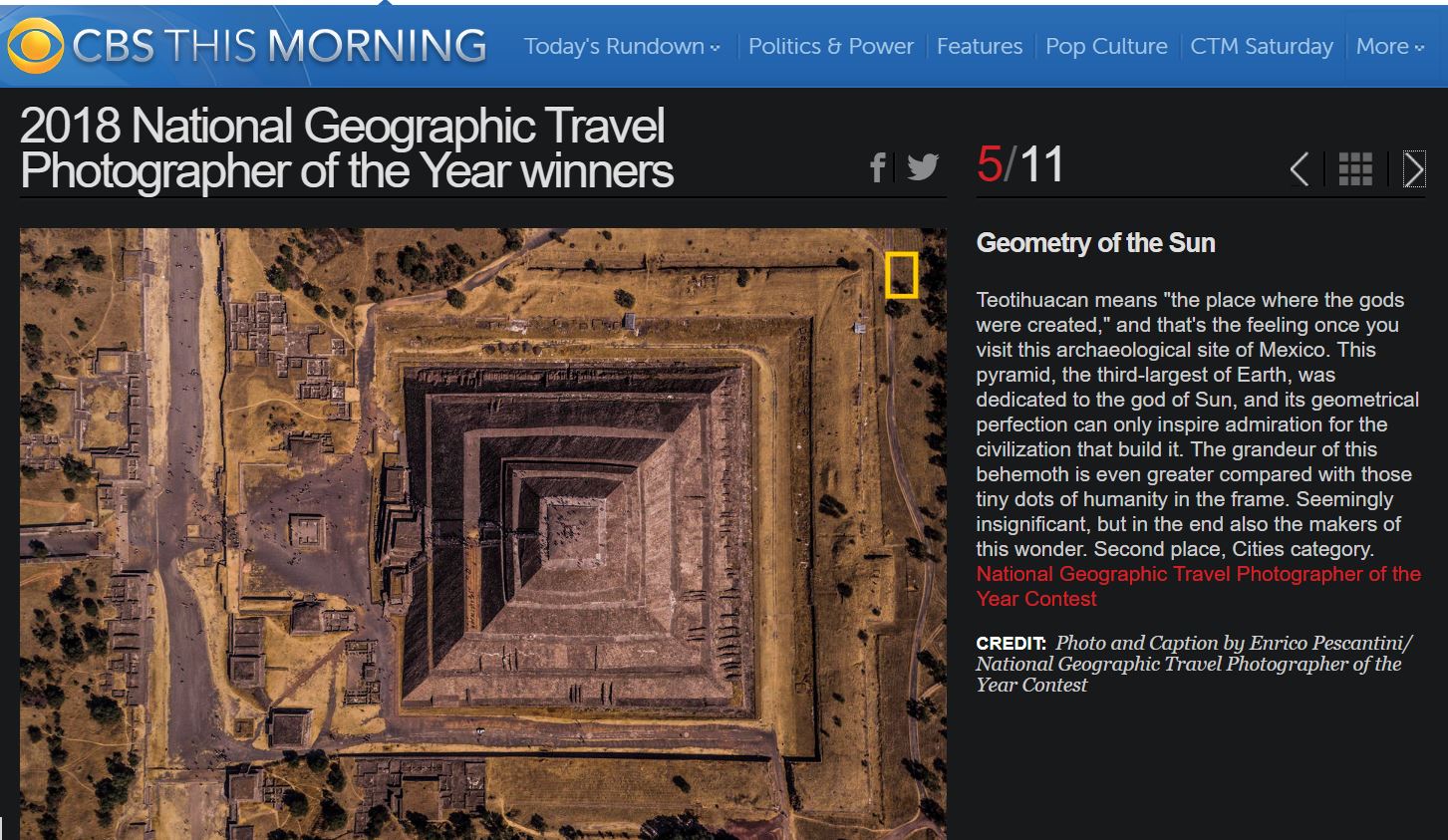 National Geographic Travel Photographer of the year 2018 Cities Winner Geometry of the Sun Enrico Pescantini CBS MORNING