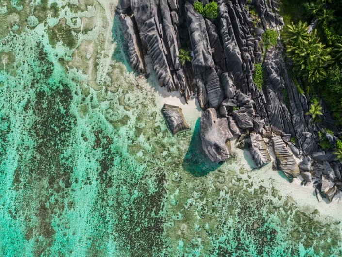 Seychelles Anse Source d'Argent aerial view drone enrico pescantini from above