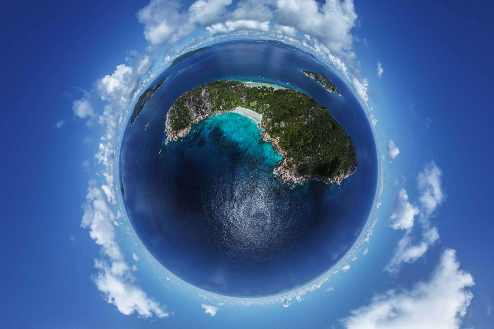 Seychelles Tiny Planet Grande Soeur Big Sister Island aerial view drone enrico pescantini from above