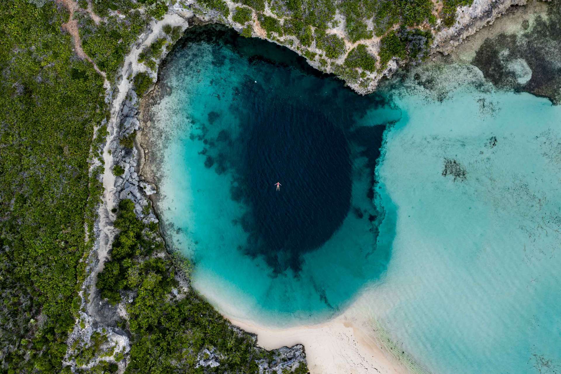 Bahamas Long Island Dean's Blue Hole aerial drone photography