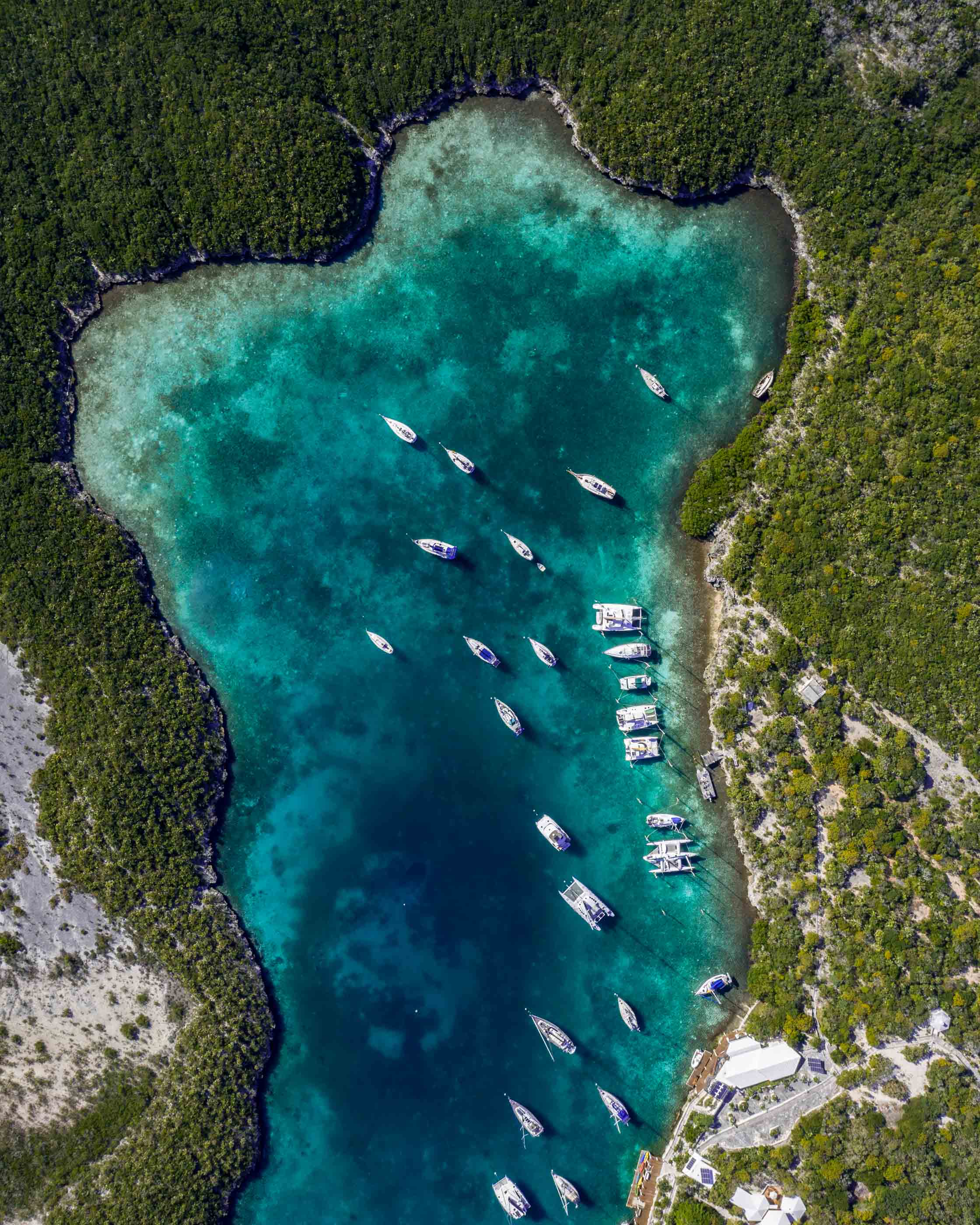 aerial view drone Chat N Chill Stocking Island Exuma Bahamas