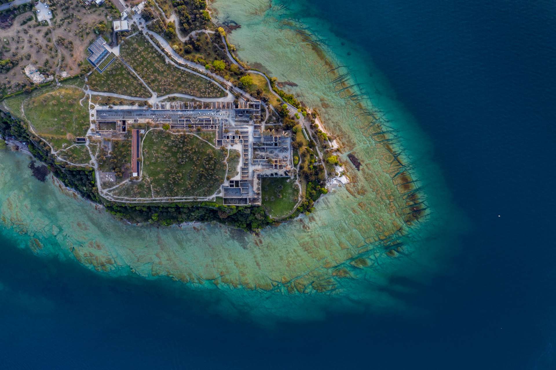 Grotto of Catullus Sirmione Lake of Garda Aerial Drone View