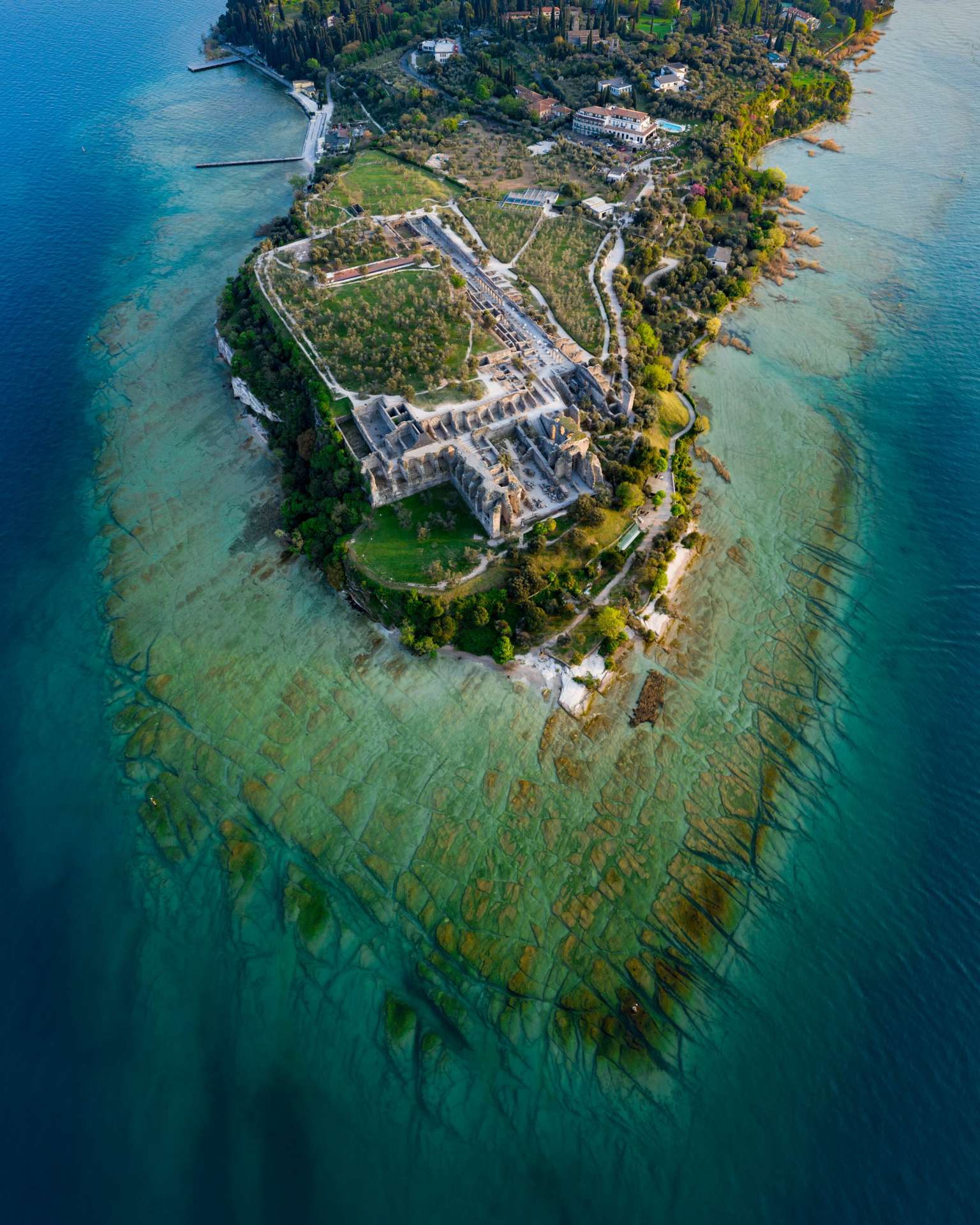Grotto of Catullus Sirmione Lake of Garda Aerial Drone View 2