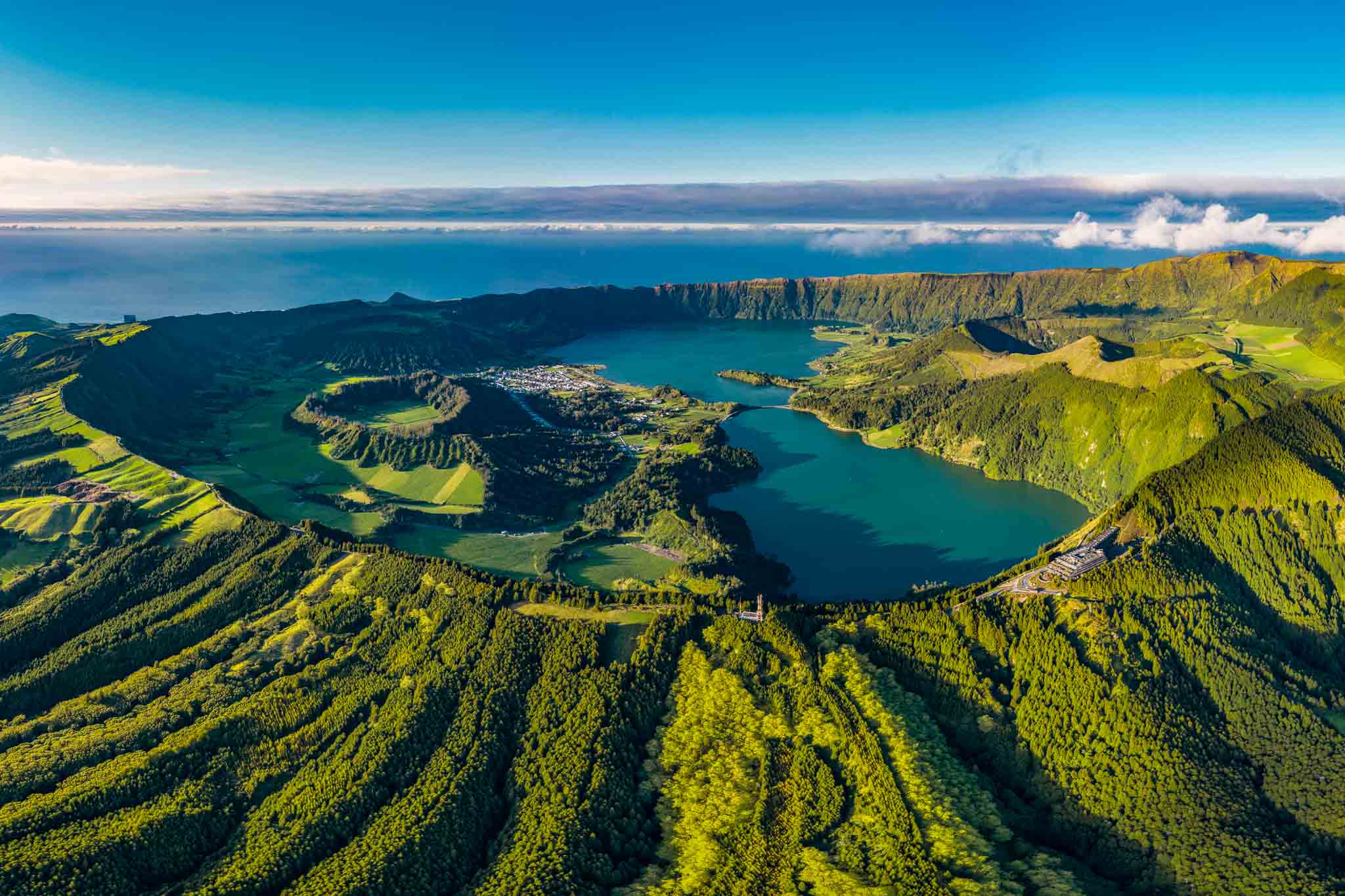 Azores Sao Miguel Sete Cidades Vista do Rei from drone