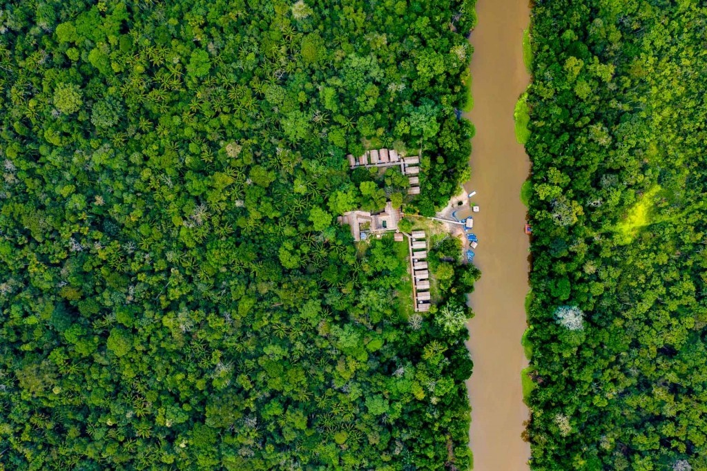 amazon forest iquitos peru drone aerial view village