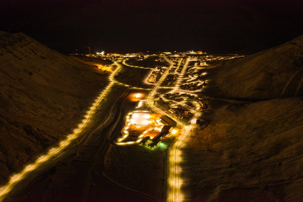 svalbard longyearbyen aerial drone night view