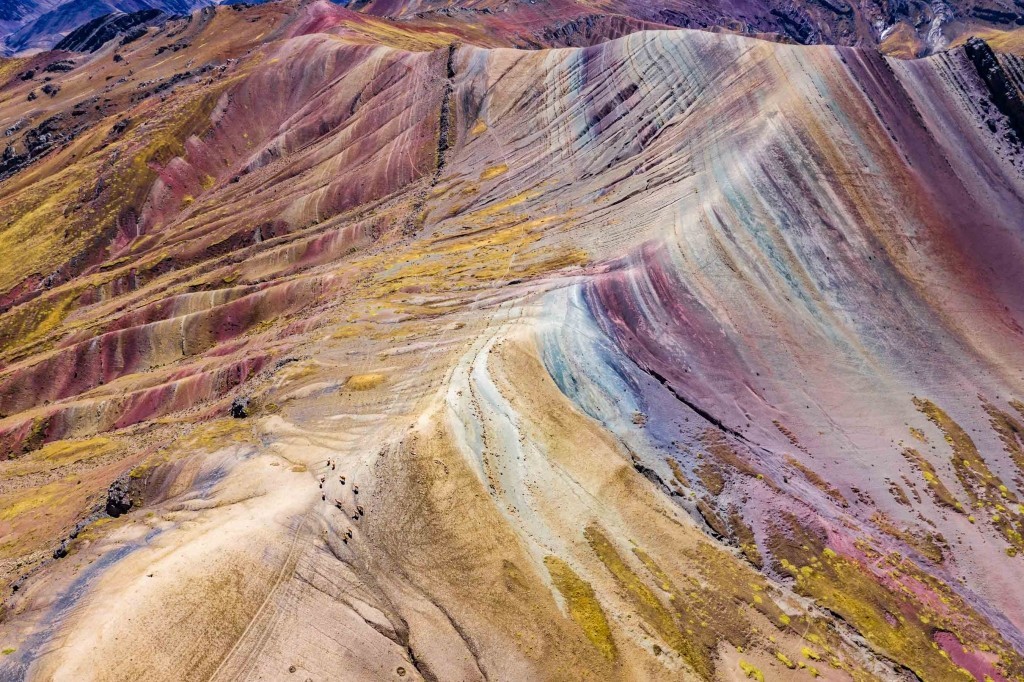 Rainbow Alpaca - Palcoyo Rainbow Mountain Cusco Peru Aerial Drone 2