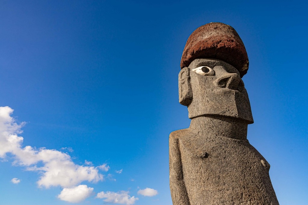 easter island rapa nui hanga roa moai with hat