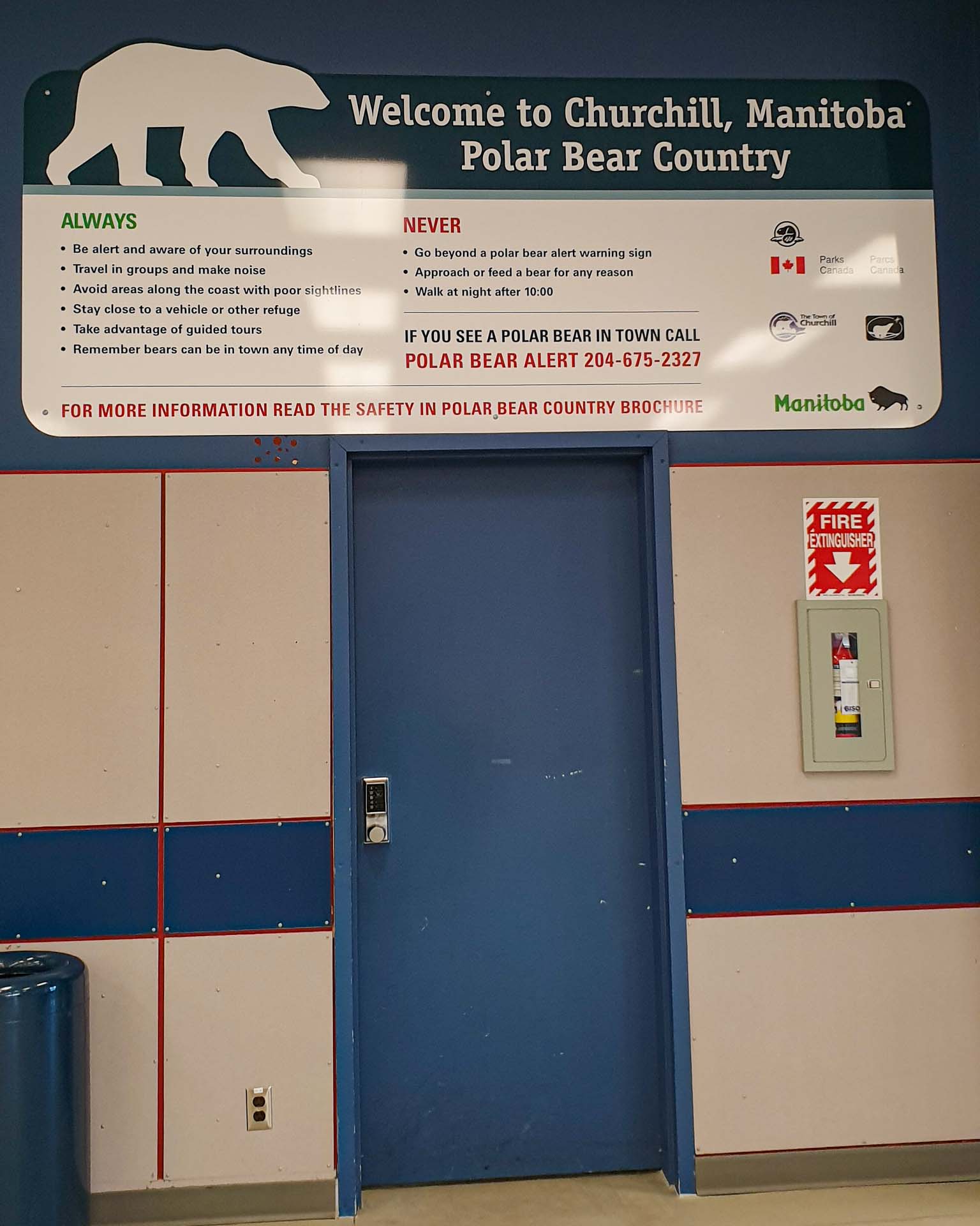 churchill manitoba canada polar bear warning sign airport