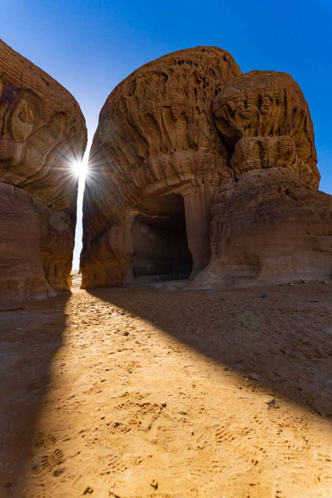 al ula saudi arabia hegra archeological site aerial helicopter drone view