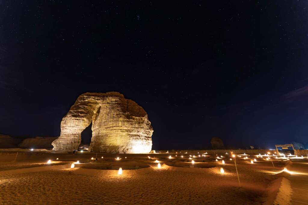 al ula saudi arabia elephant rock salt night lounge