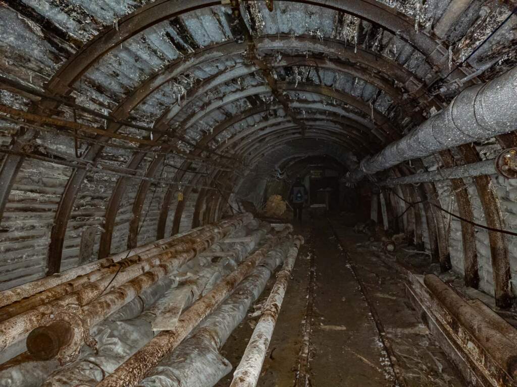 inside pyramiden coal mine - tunnel