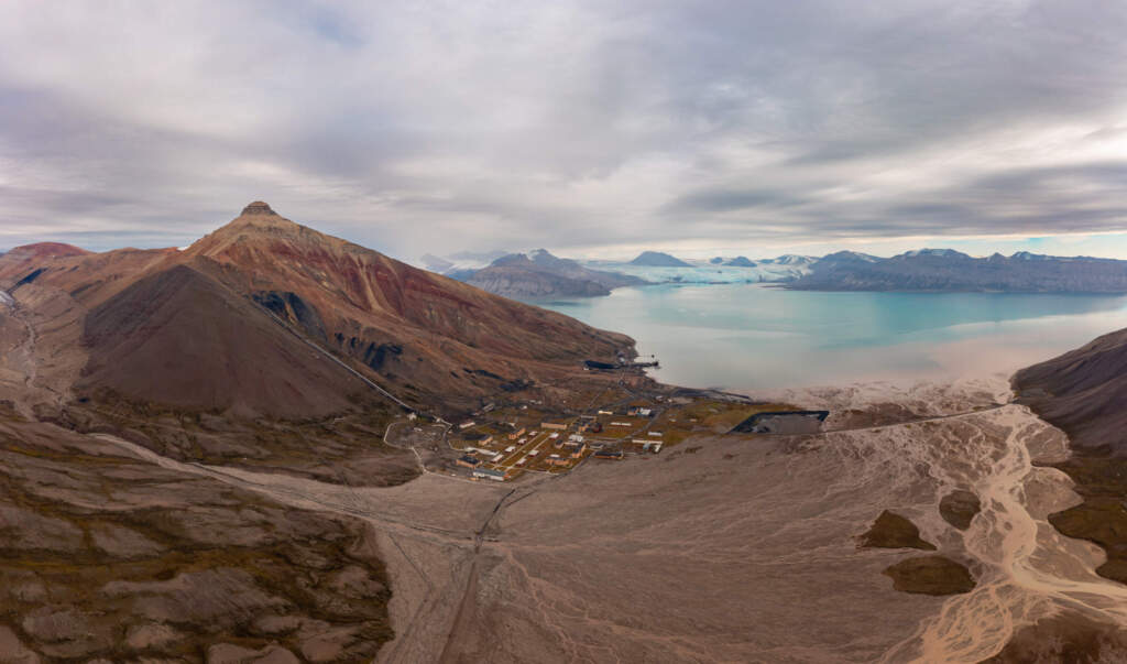 Pyramiden Aerial View of town and surroundings